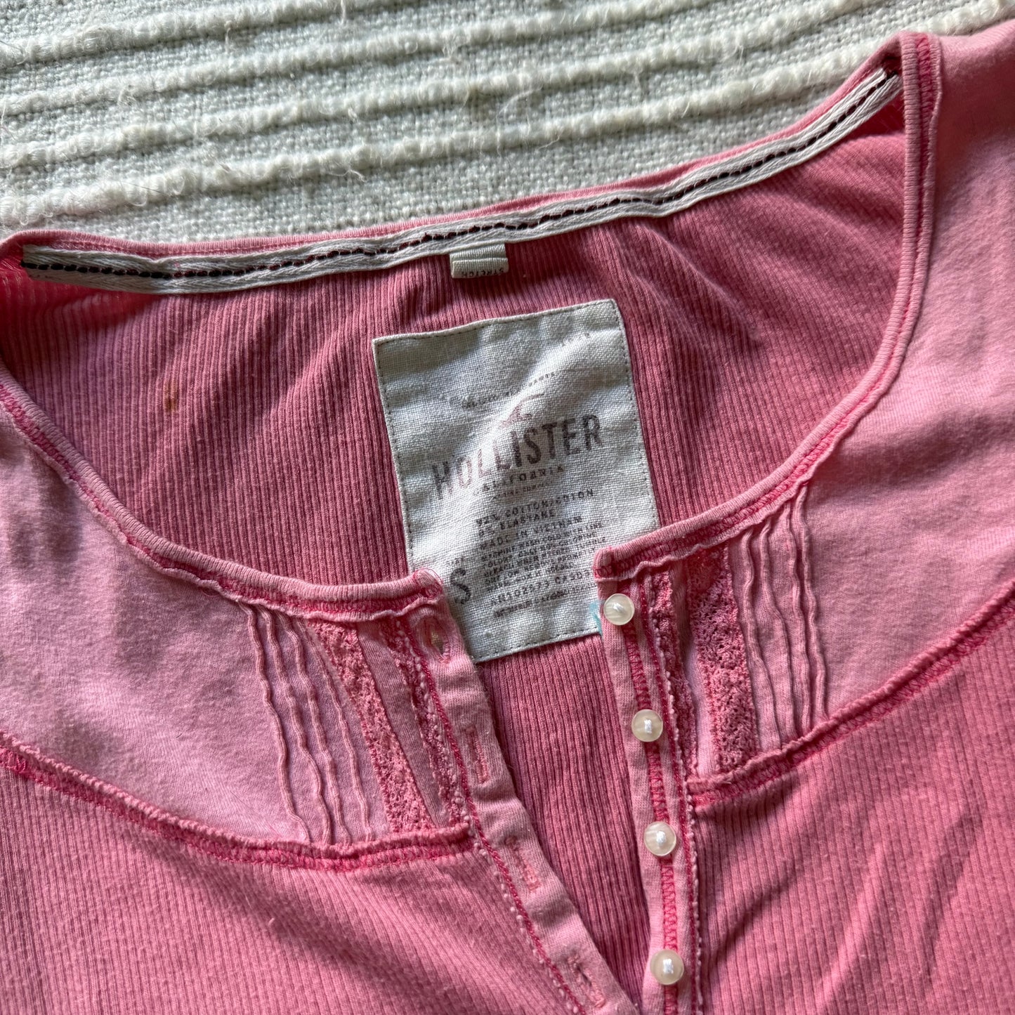 Hollister pink lace henley top
