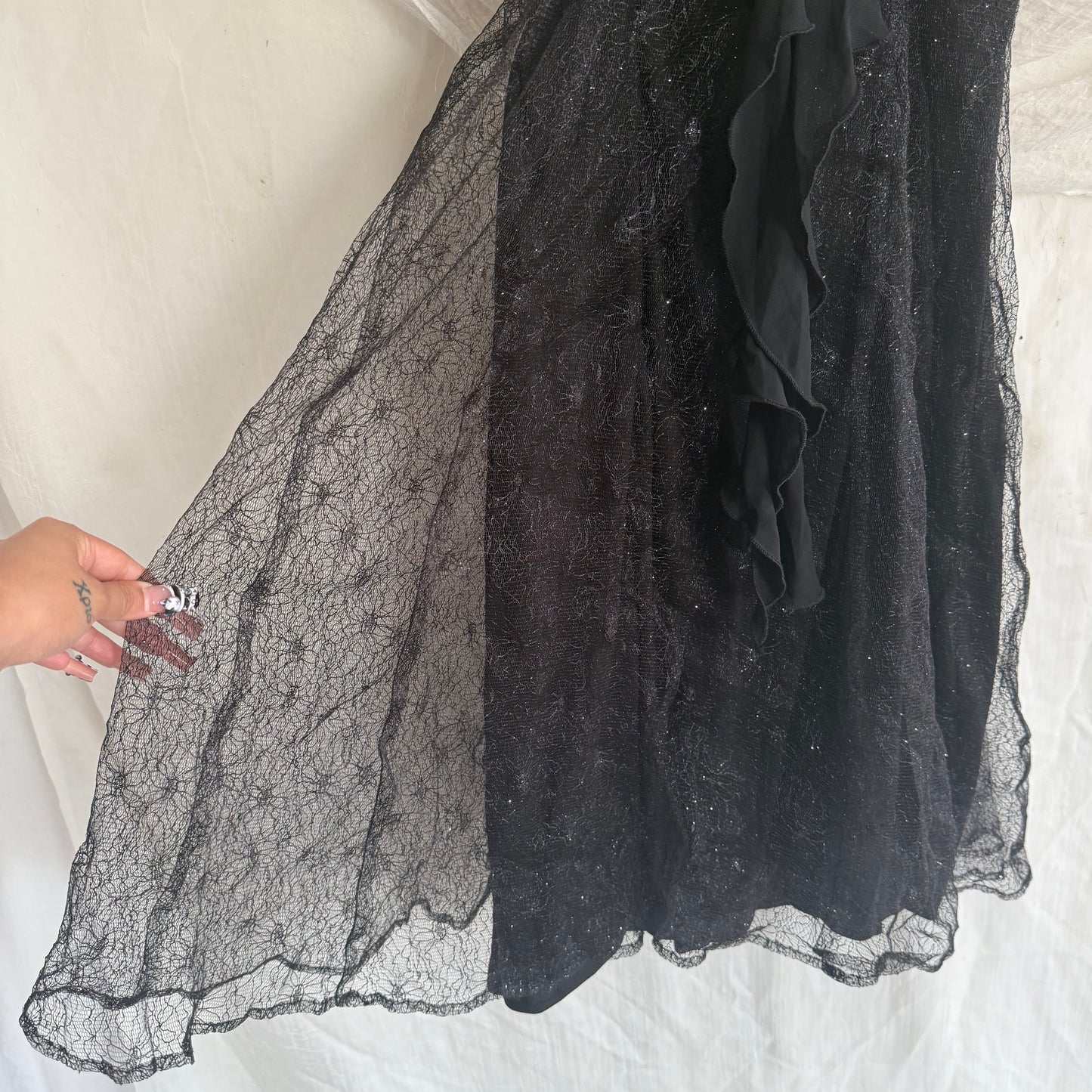 2000s black glitter ruffle dress