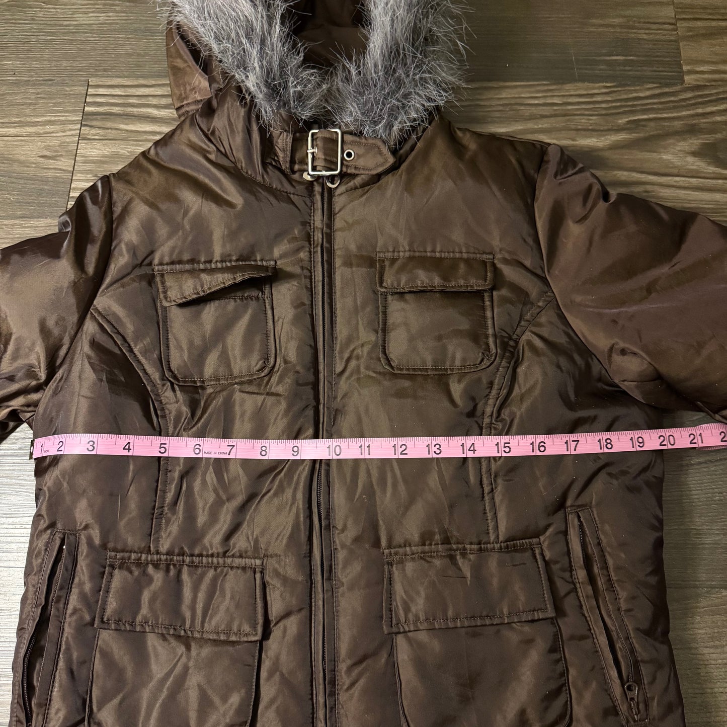 Brown cargo puffer jacket