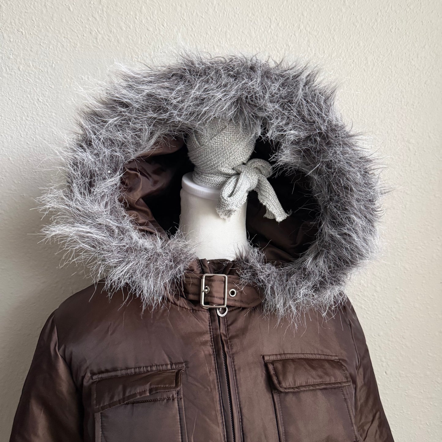Brown cargo puffer jacket
