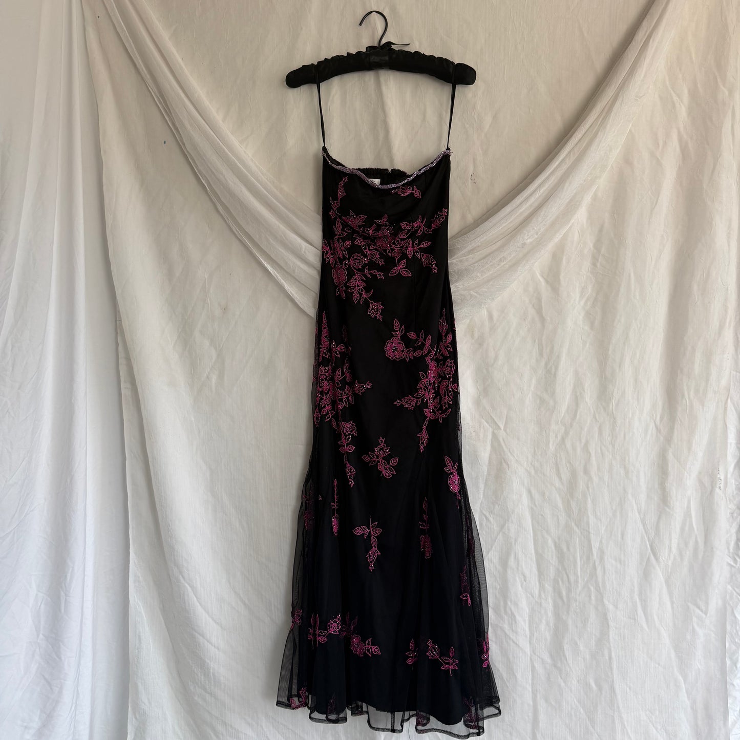2000s Cache pink prom beaded gown