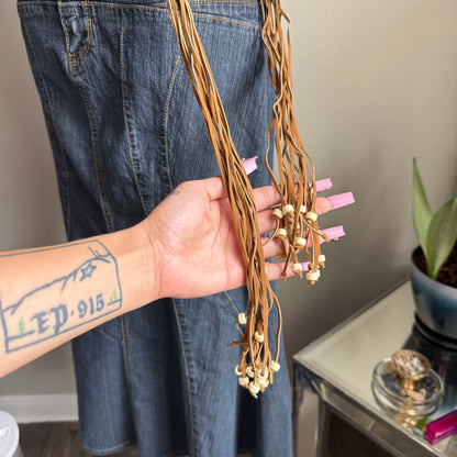 2000s soft brown crochet beaded belt
