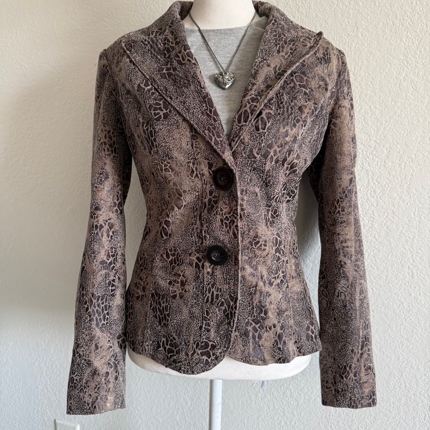 2000s brown printed blazer