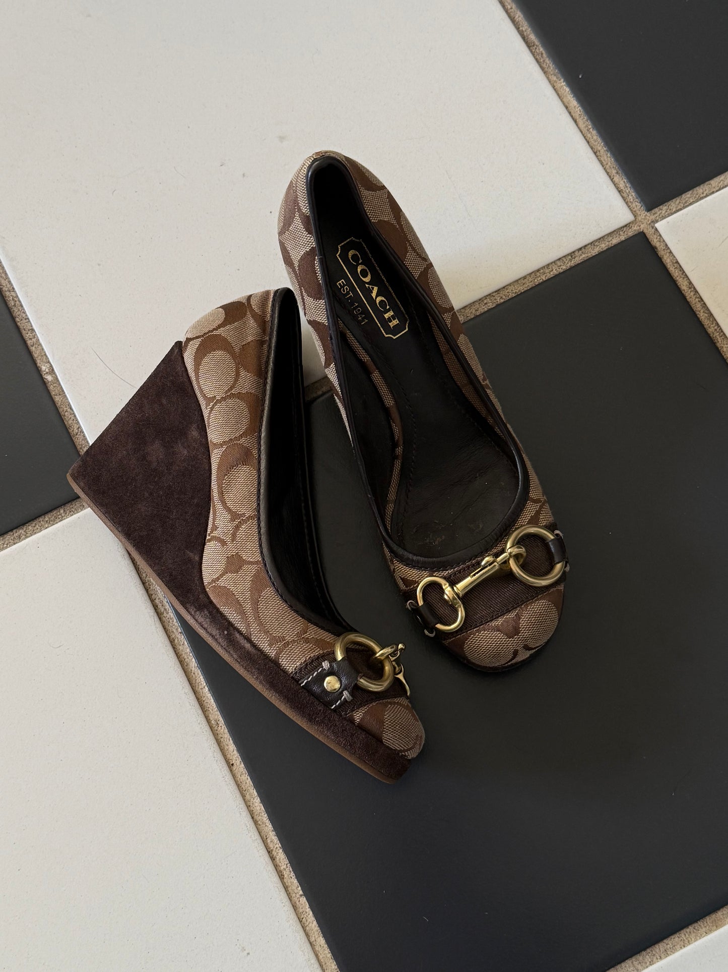 Coach brown wedge heels