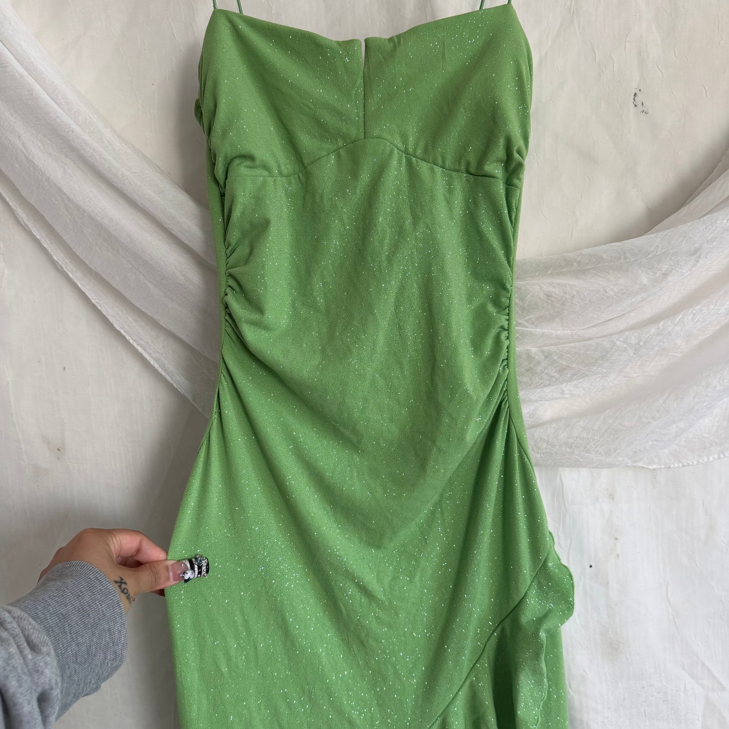 2000s Glitter Tinkerbell green fairy dress