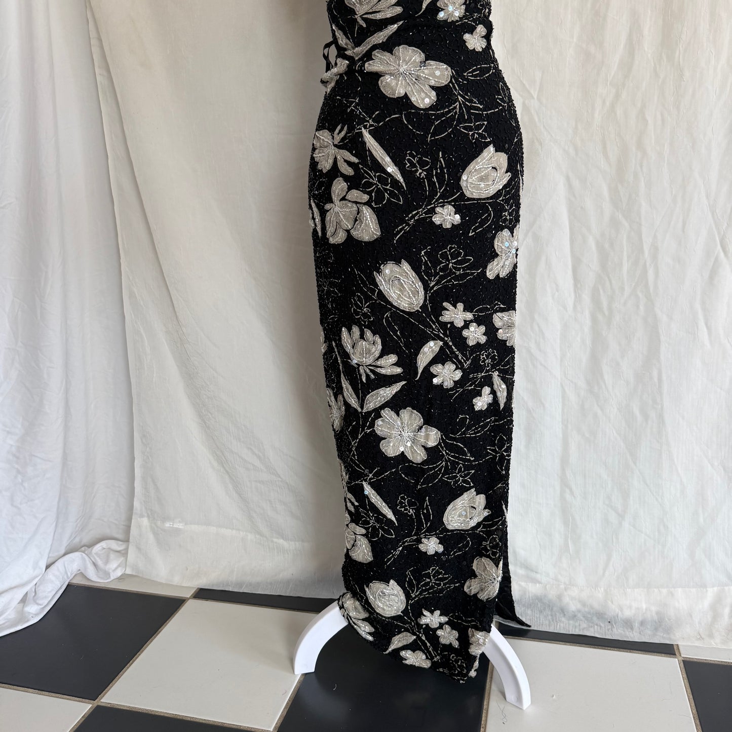 2000s Adriana Pappell fully beaded slit dress