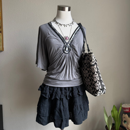 Grey sequin batwing top