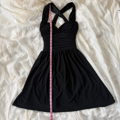 Black cinched evening dress