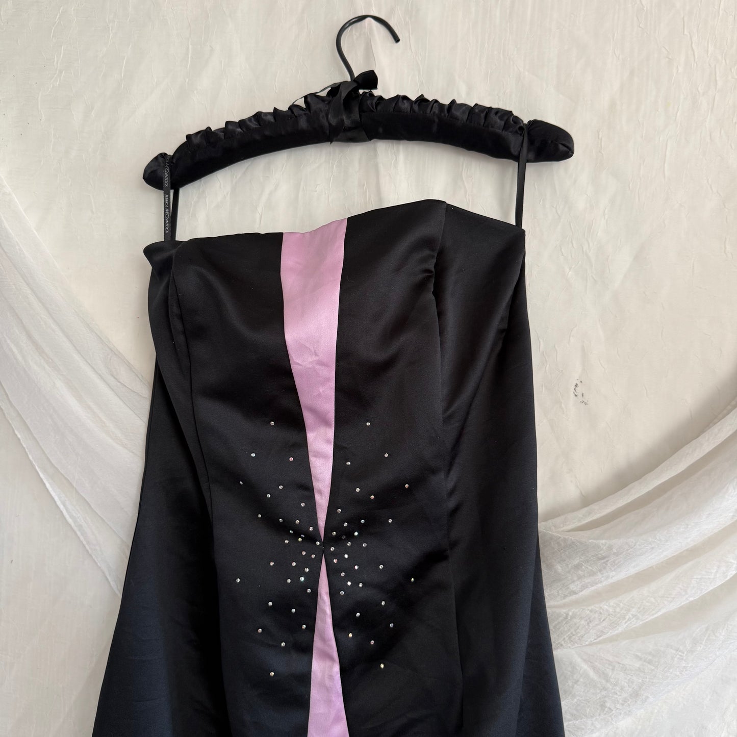 2000s Gunne Sax black prom dress with rhinestones