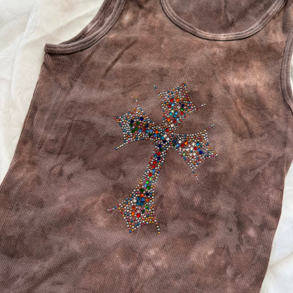 Rhinestone cross tank top