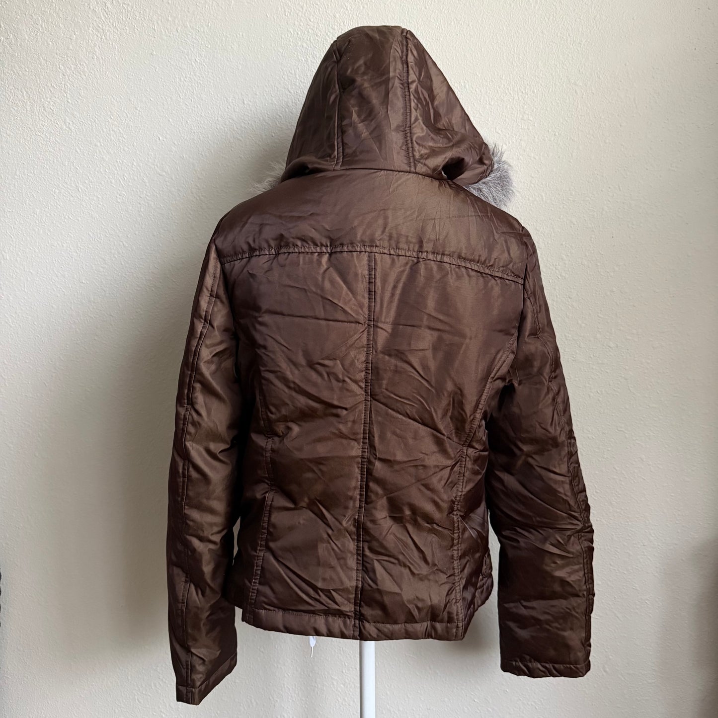 Brown cargo puffer jacket
