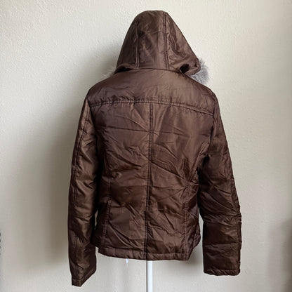 Brown cargo puffer jacket