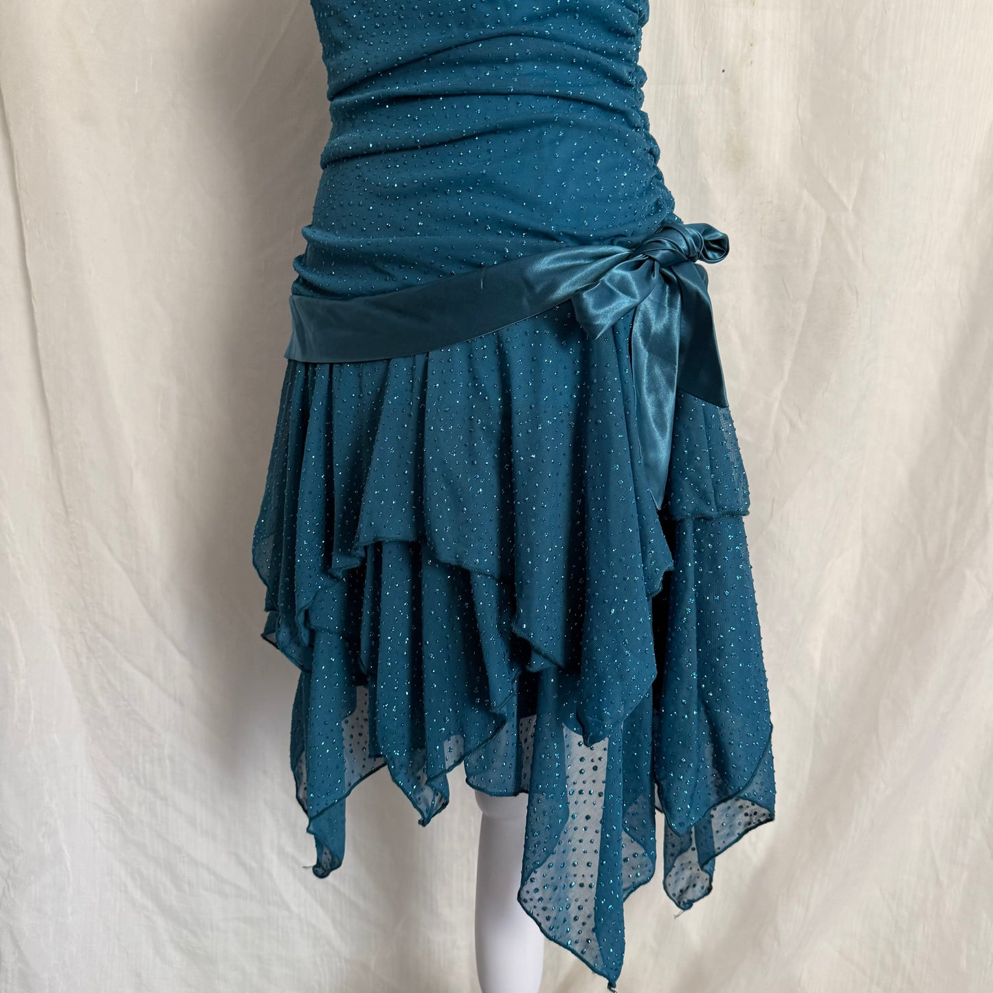 Turquoise blue ruffle flair dress