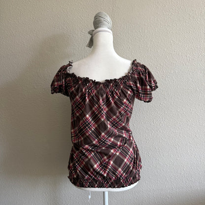 Brown plaid button top