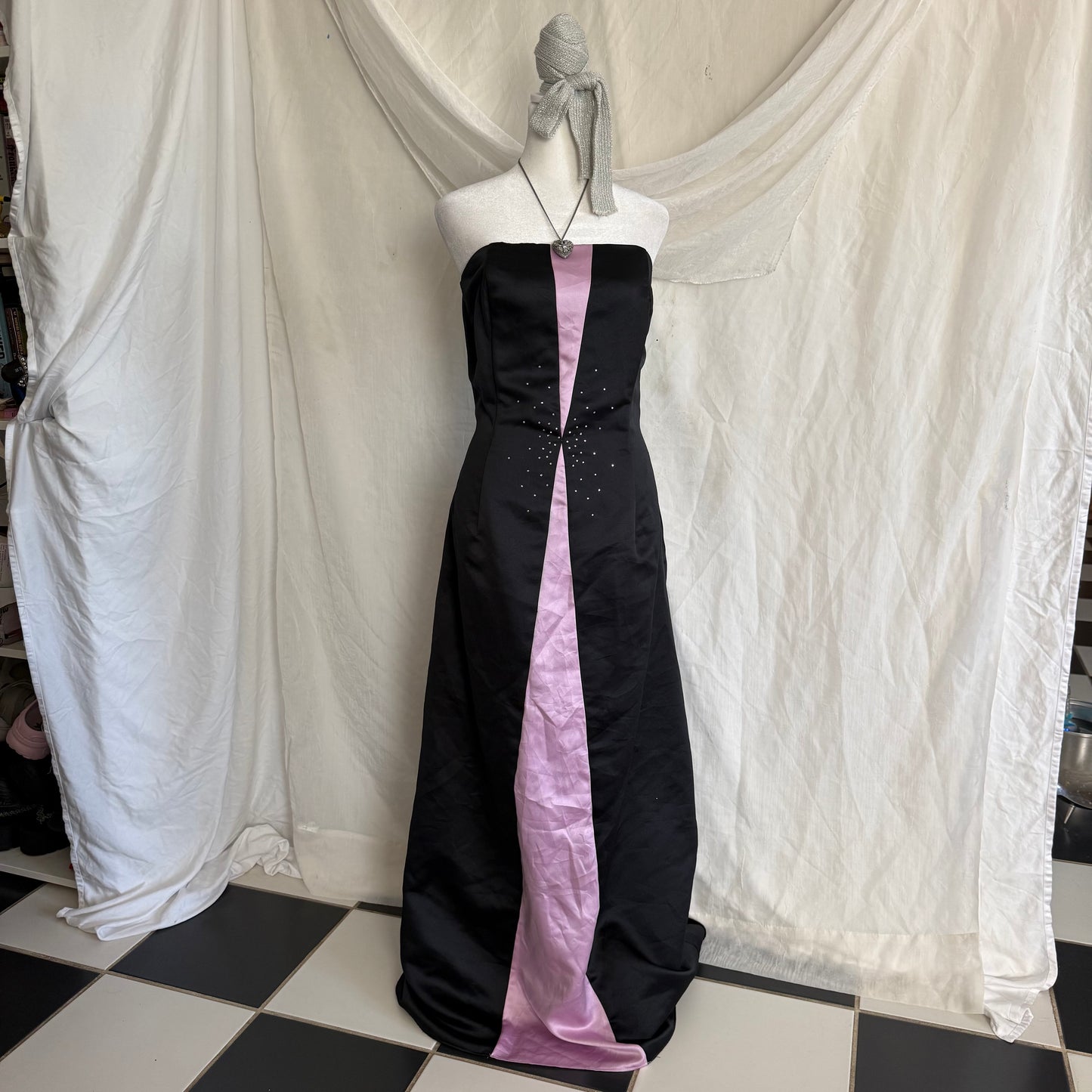 2000s Gunne Sax black prom dress with rhinestones