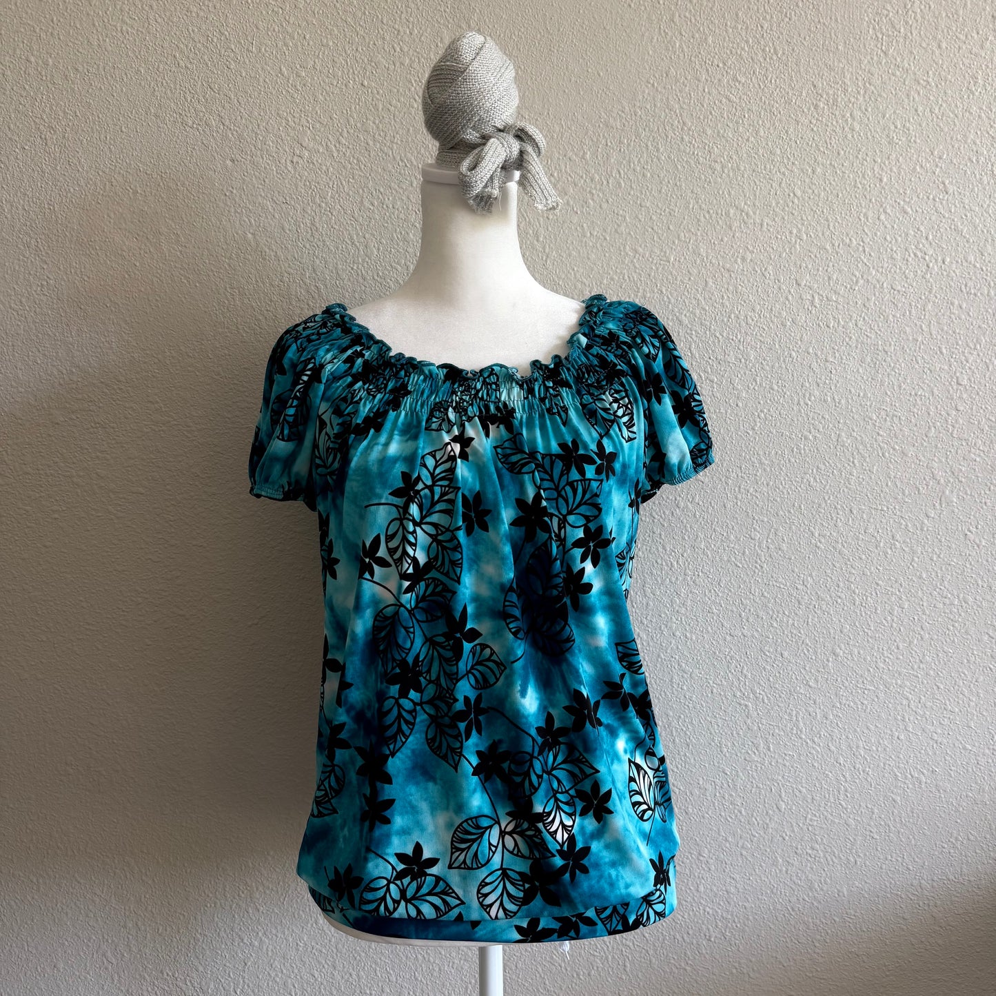 Turquoise boho flower top