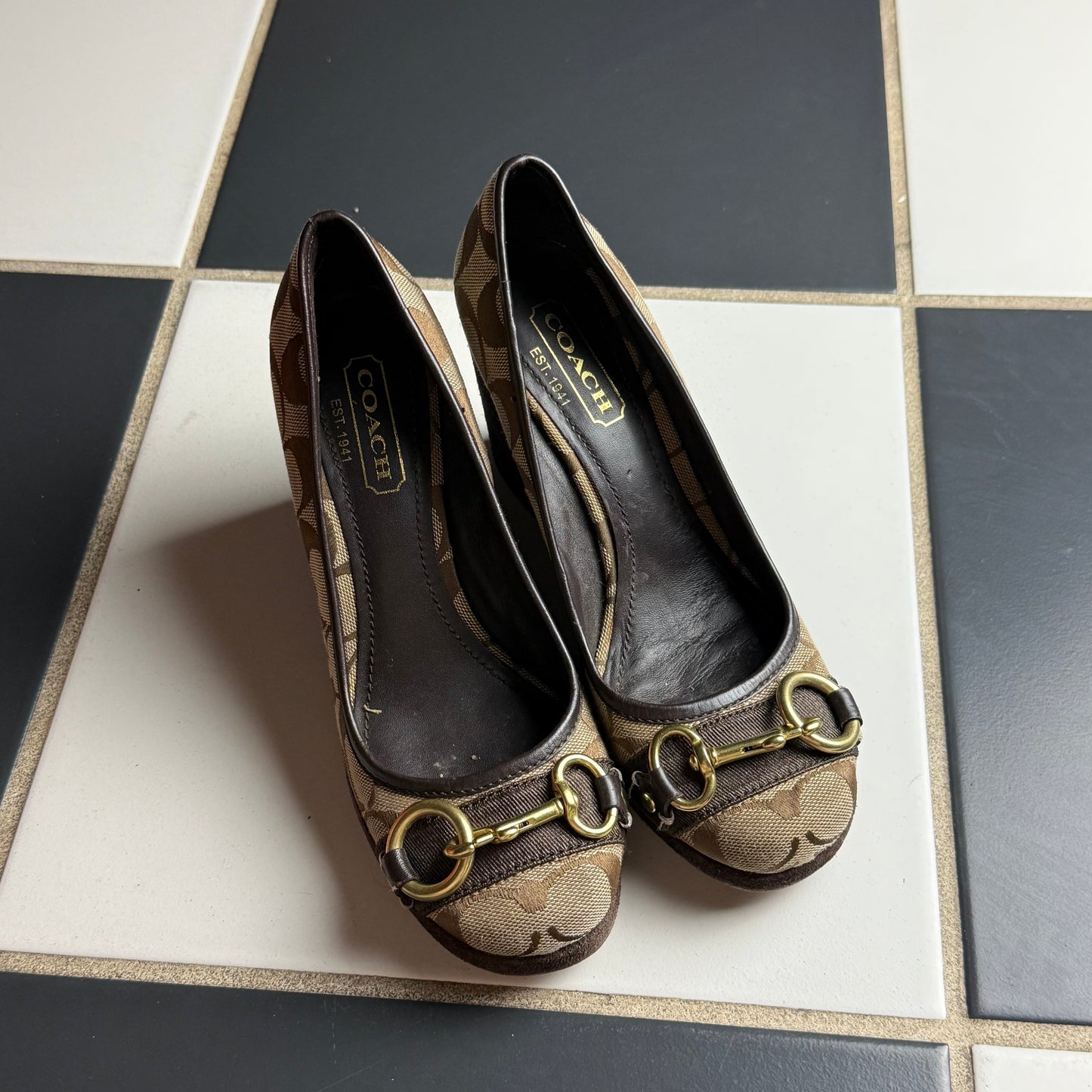 Coach brown wedge heels