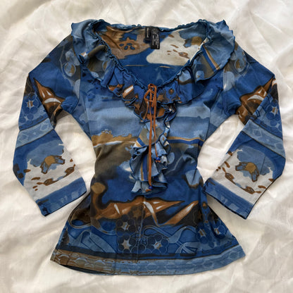 ruffle euro print sleeved top