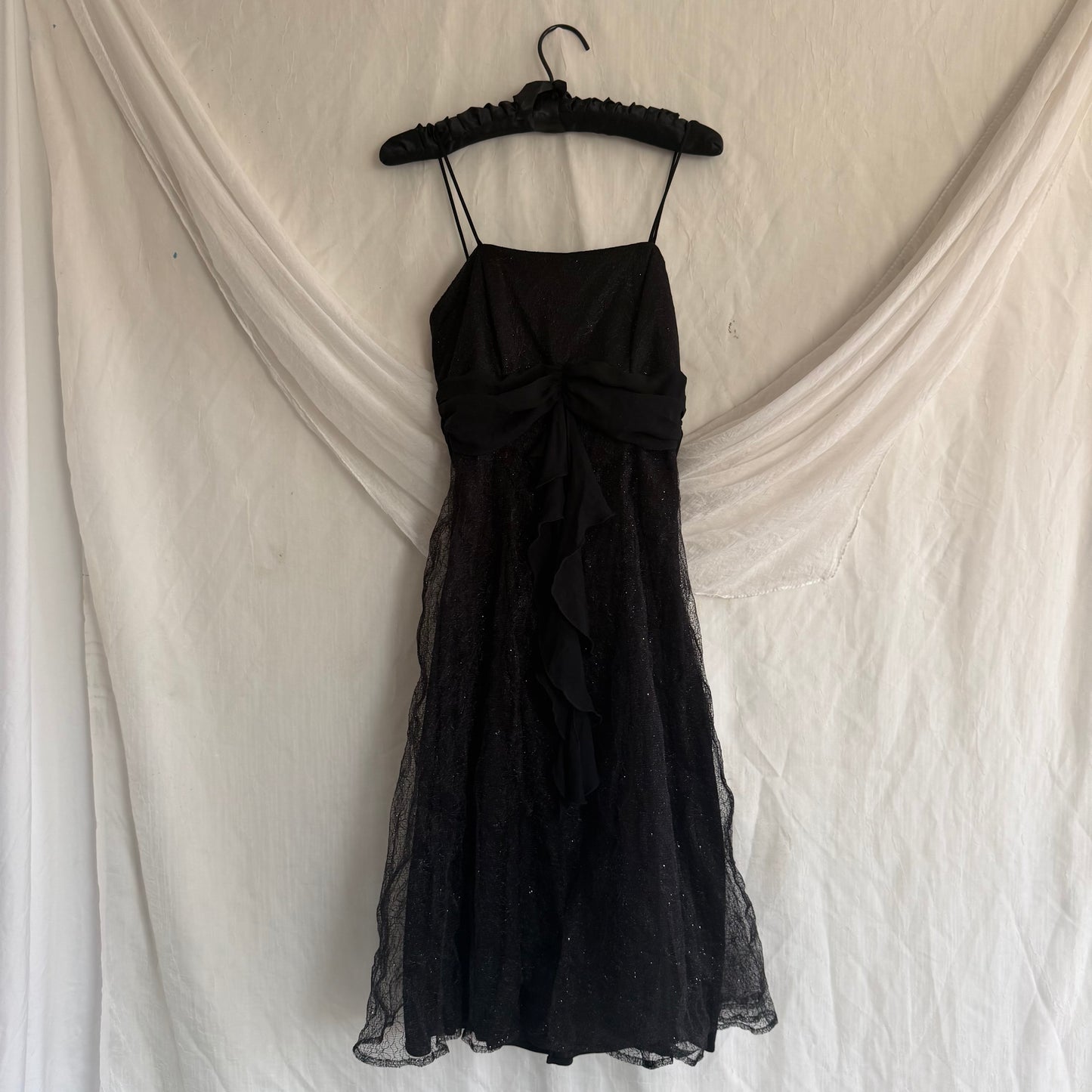 2000s black glitter ruffle dress