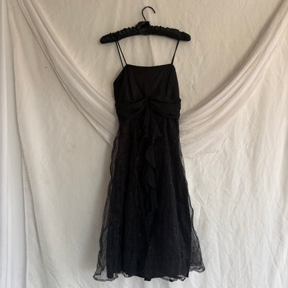 2000s black glitter ruffle dress