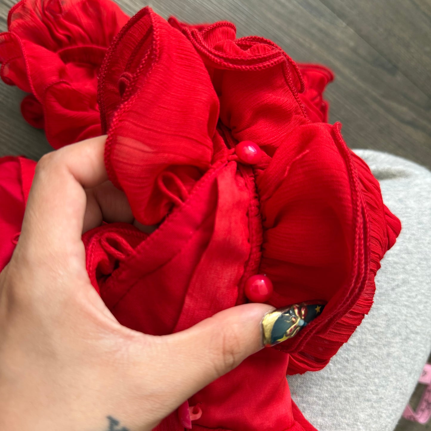 Red clubbing rose halter top