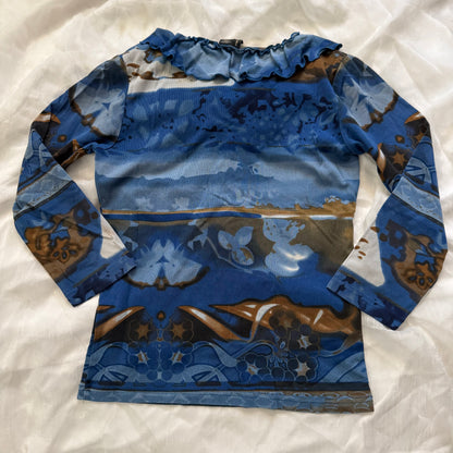 ruffle euro print sleeved top
