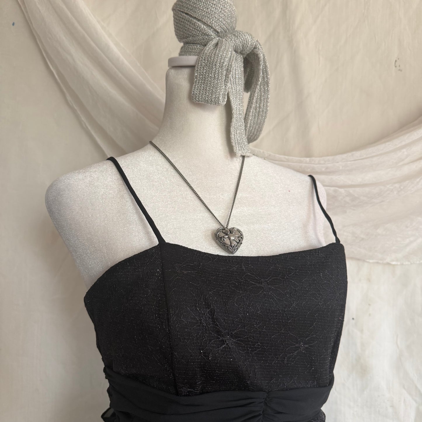 2000s black glitter ruffle dress