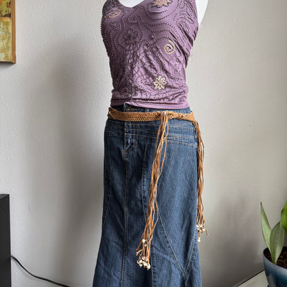 2000s soft brown crochet beaded belt