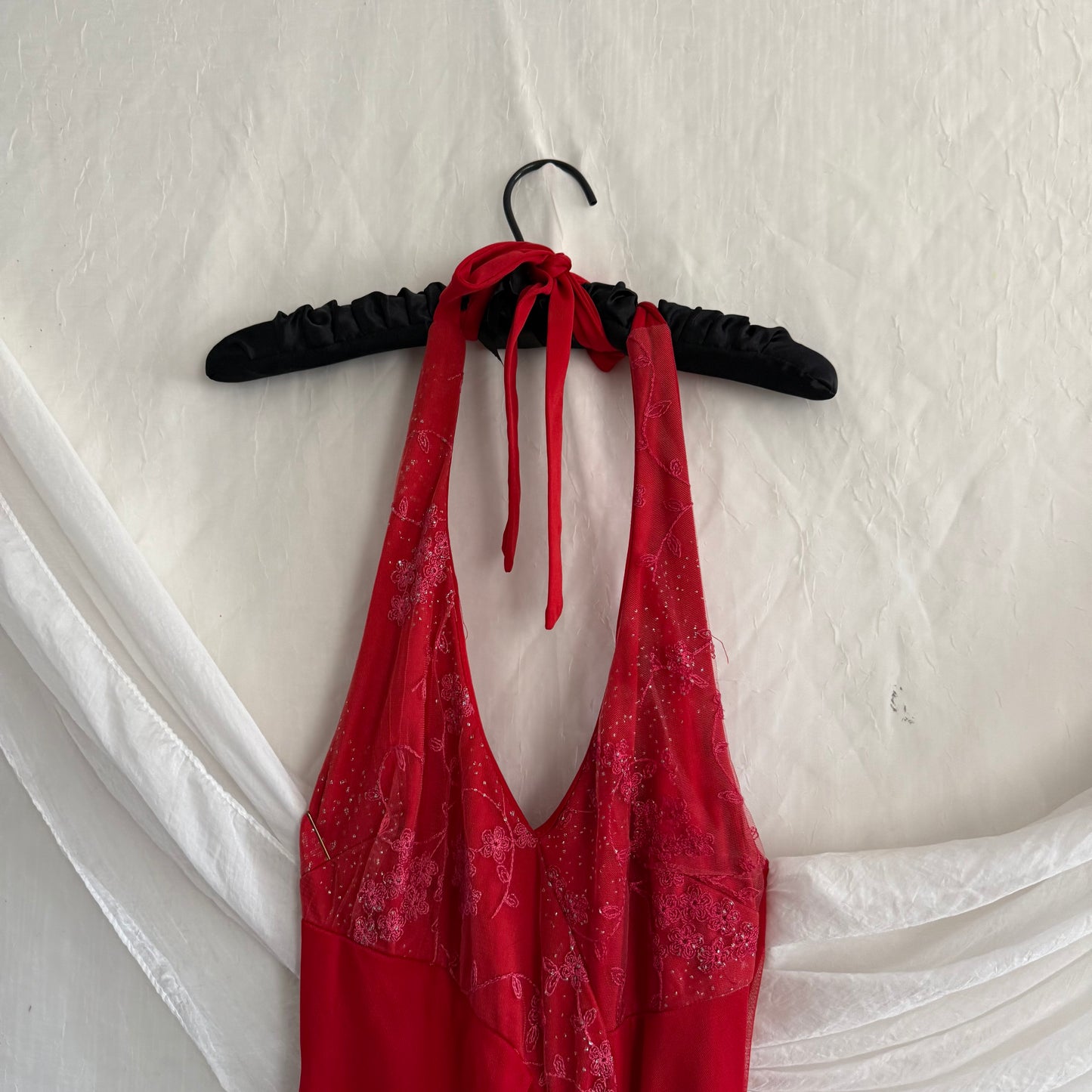 2000s Red Lacey Halter dress