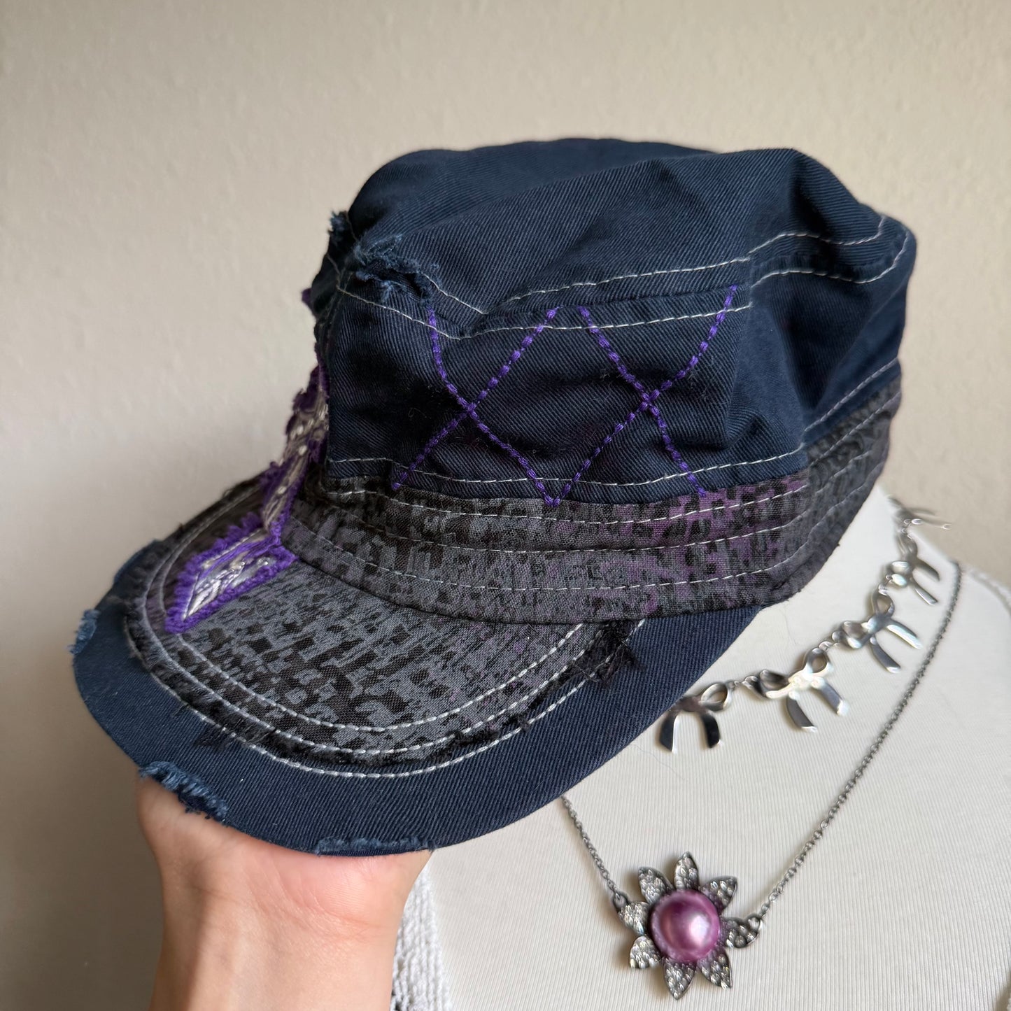 Y2K distressed cross cadet hat