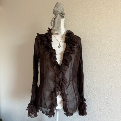 Fairy brown ruffle sleeved top