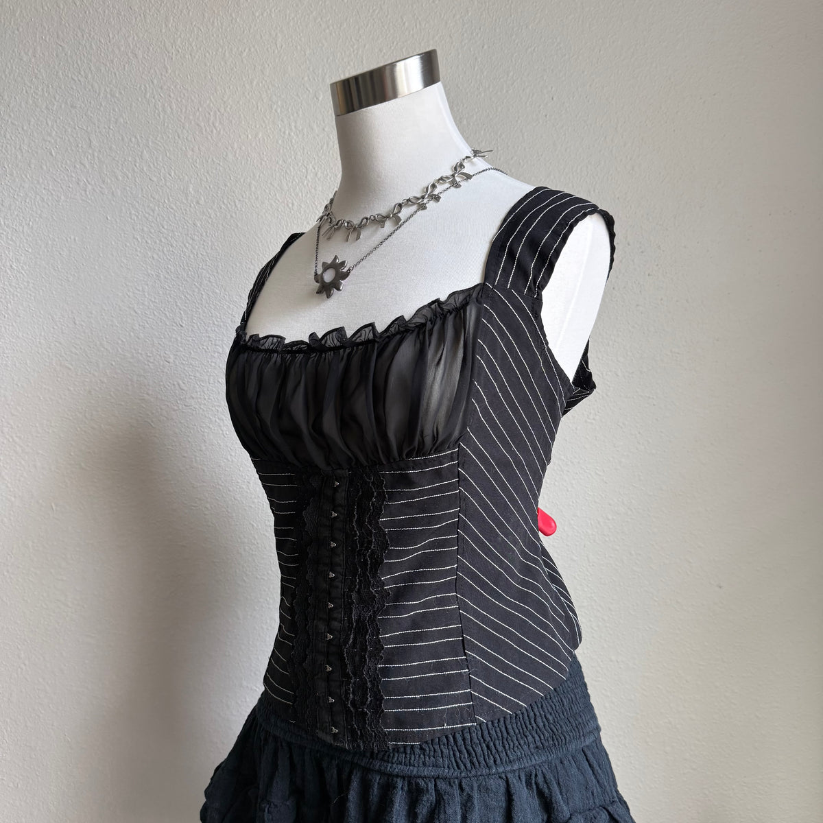 Y2K black pinstripe corset top