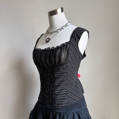 Y2K black pinstripe corset top