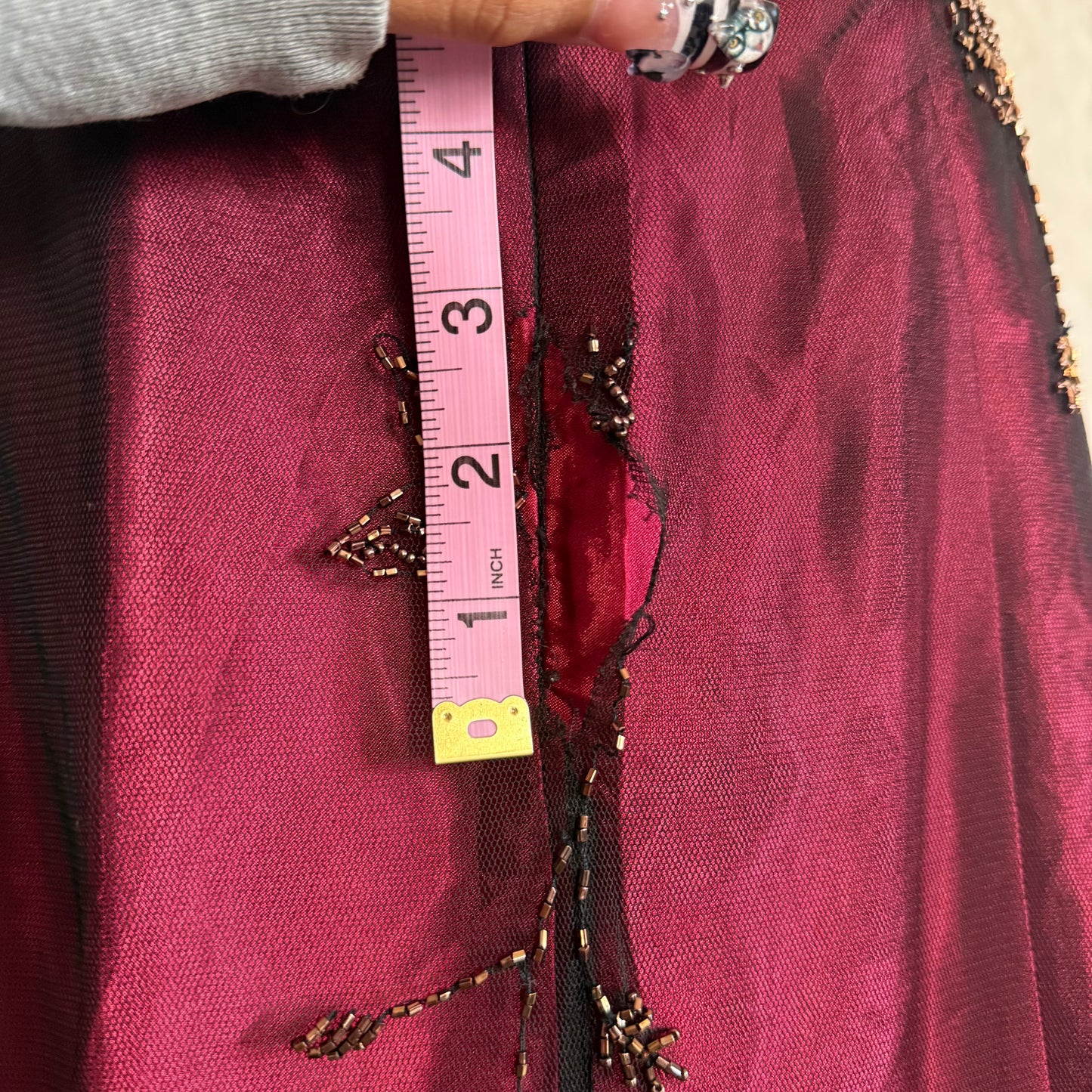 2000s Betsey flower beaded red prom gown