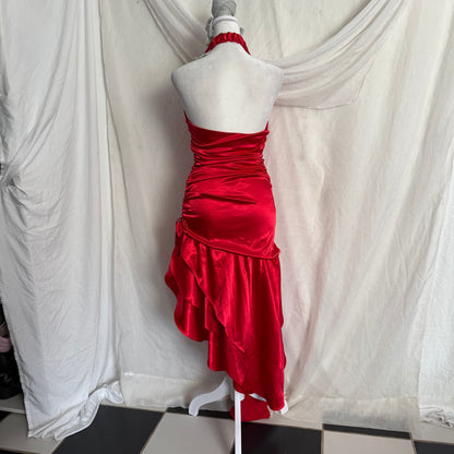 2000s red cocktail ruffle dress