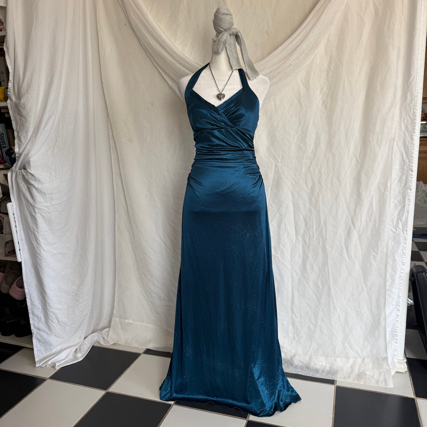 2000s City Triangles blue glitter draping dress