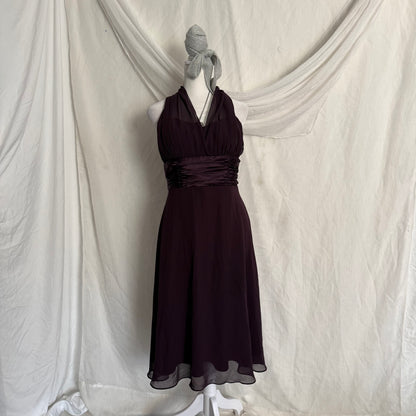 2000s plum draping fitted hoco dress