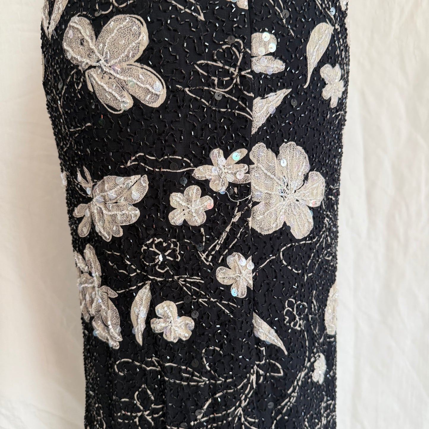 2000s Adriana Pappell fully beaded slit dress