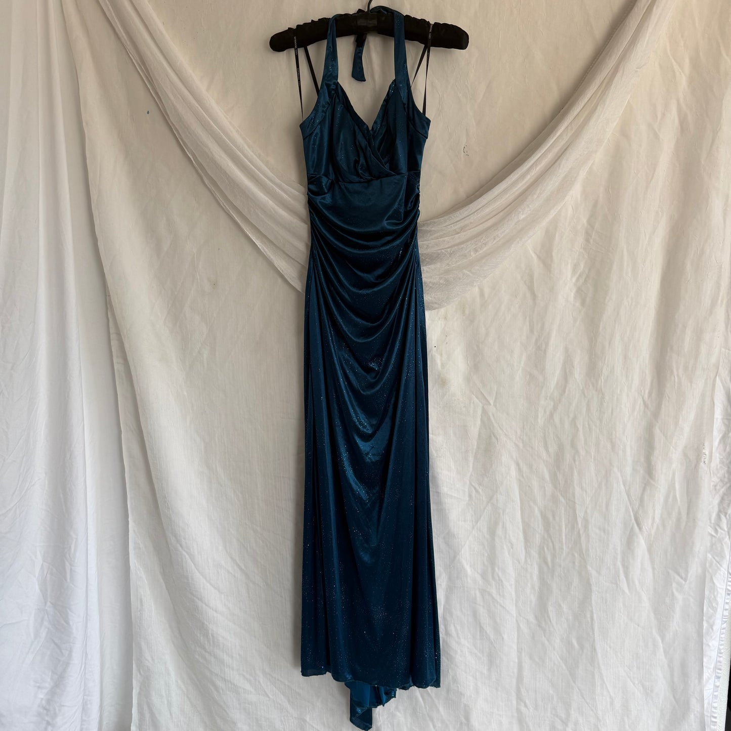 2000s City Triangles blue glitter draping dress