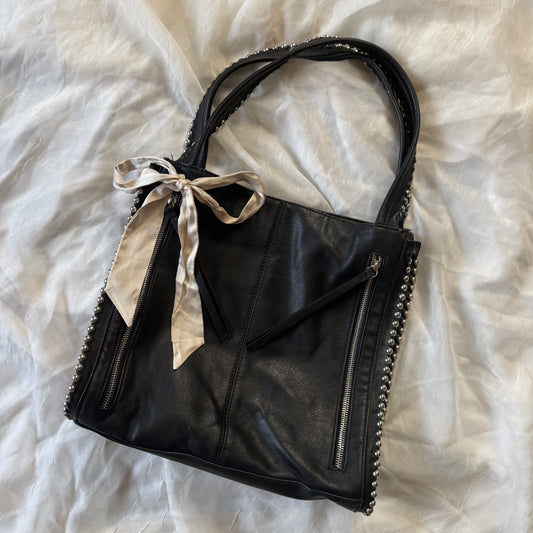 Studded zipper shoulder bag