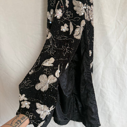 2000s Adriana Pappell fully beaded slit dress