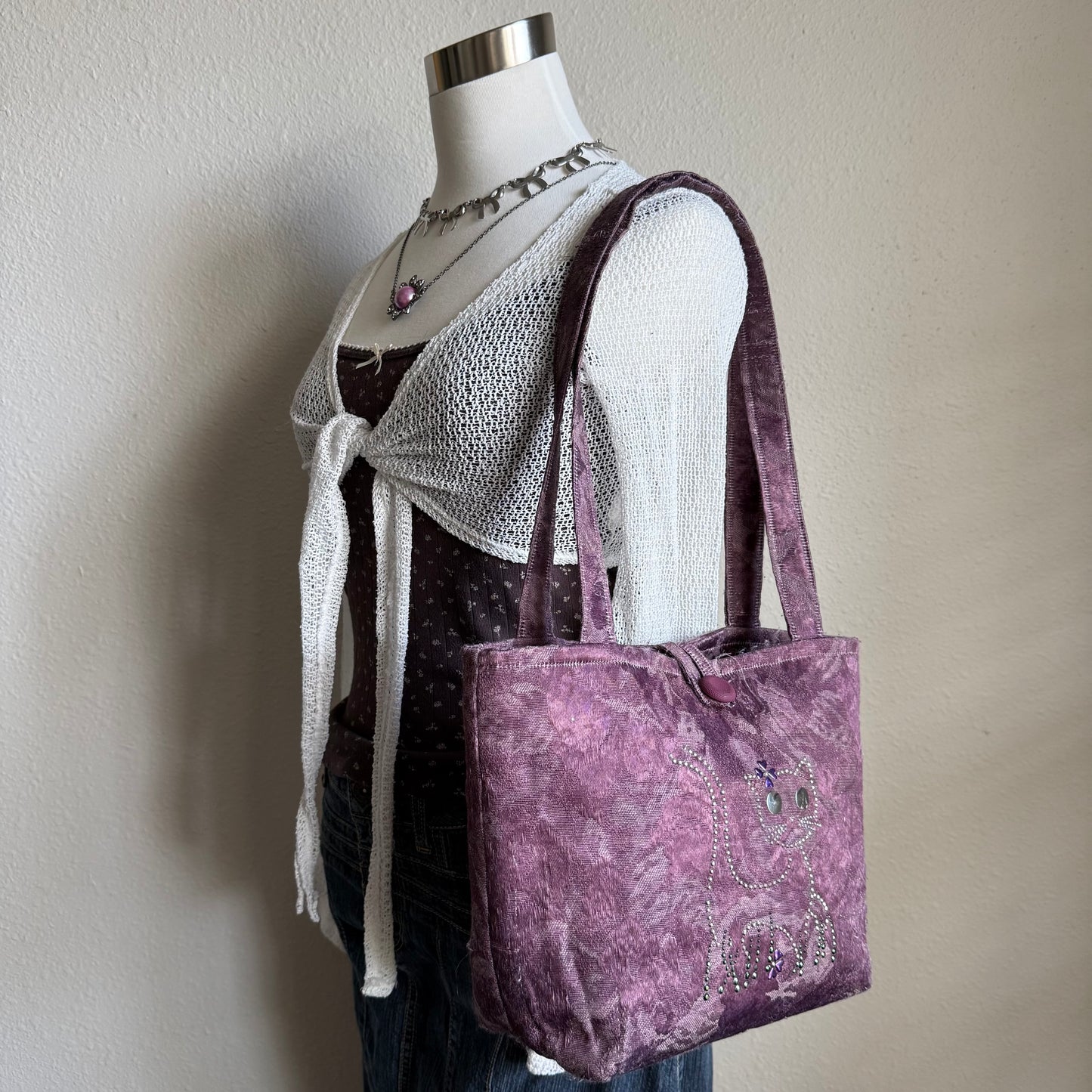 Whimsical cat shoulder bag