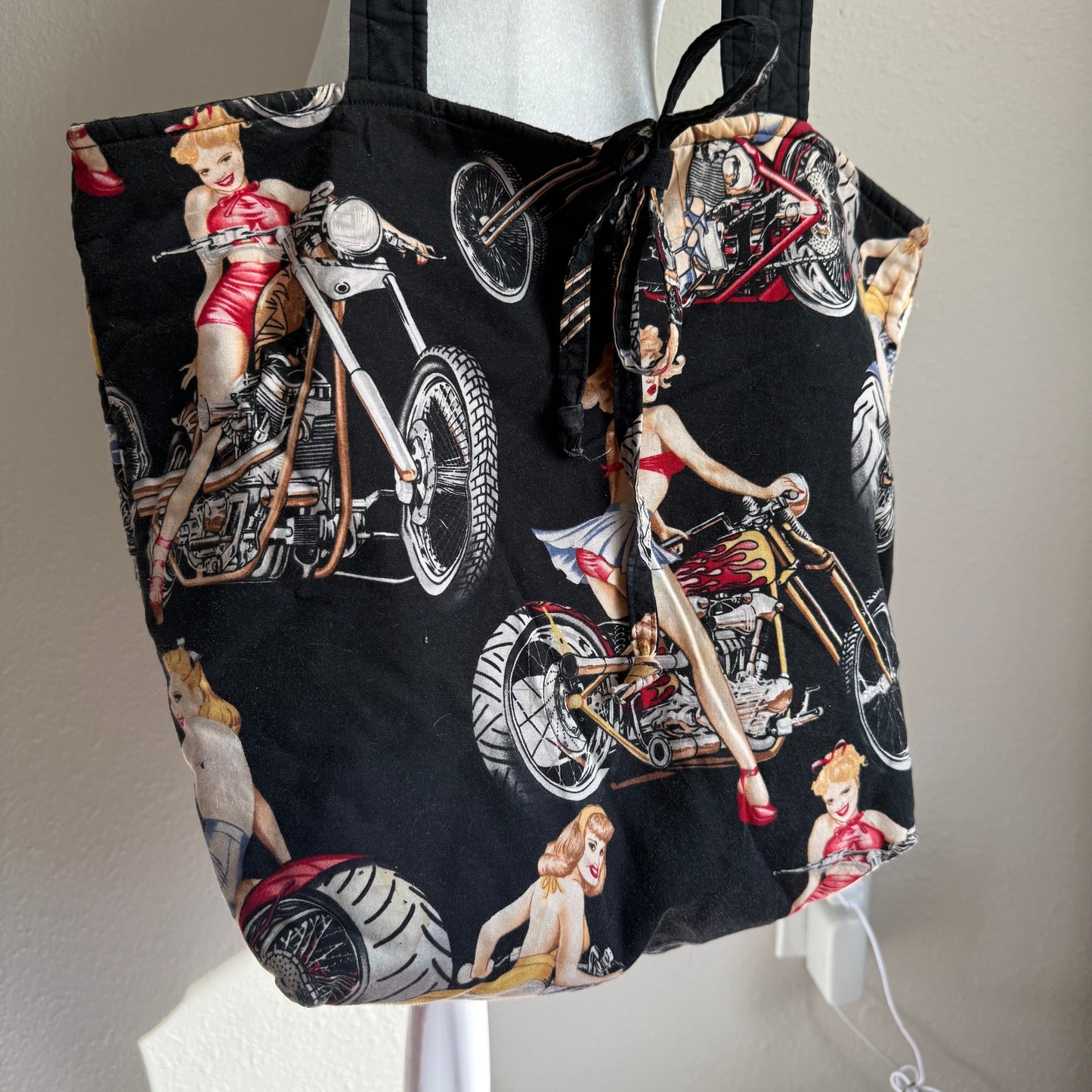 Motorcycle babe tote bag