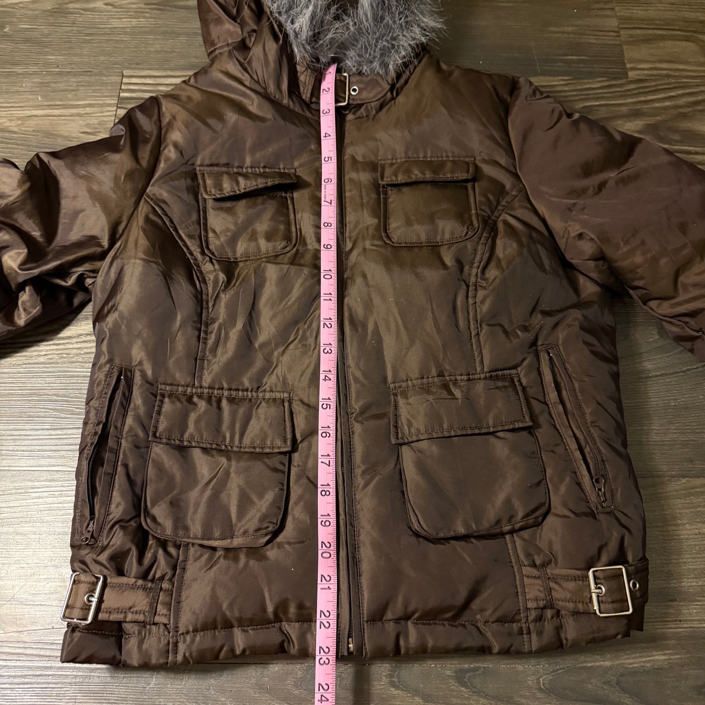 Brown cargo puffer jacket