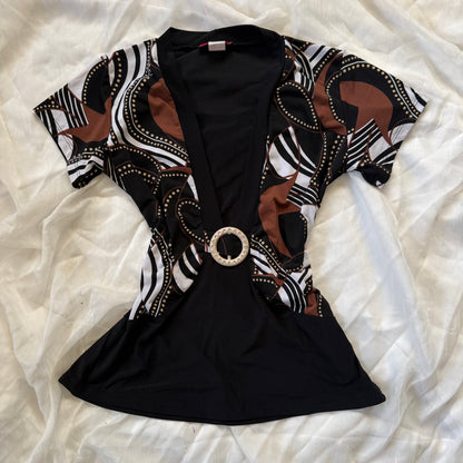 Retro patterned y2k top
