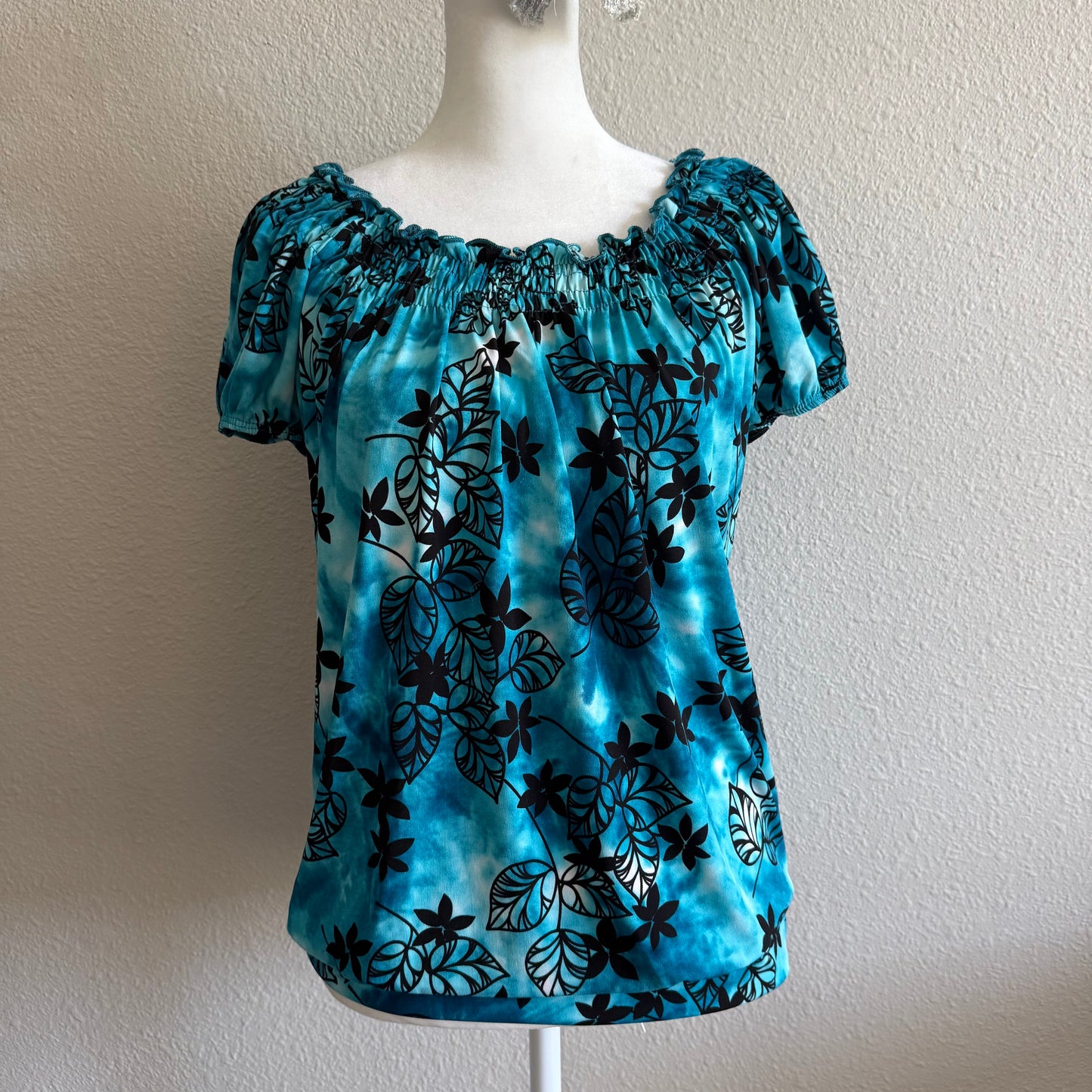 Turquoise boho flower top