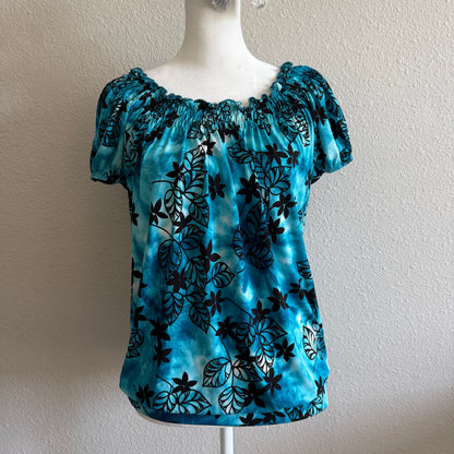 Turquoise boho flower top