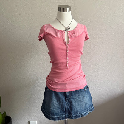 Hollister pink lace henley top