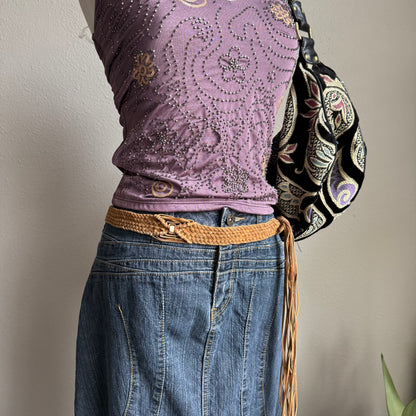 2000s soft brown crochet beaded belt