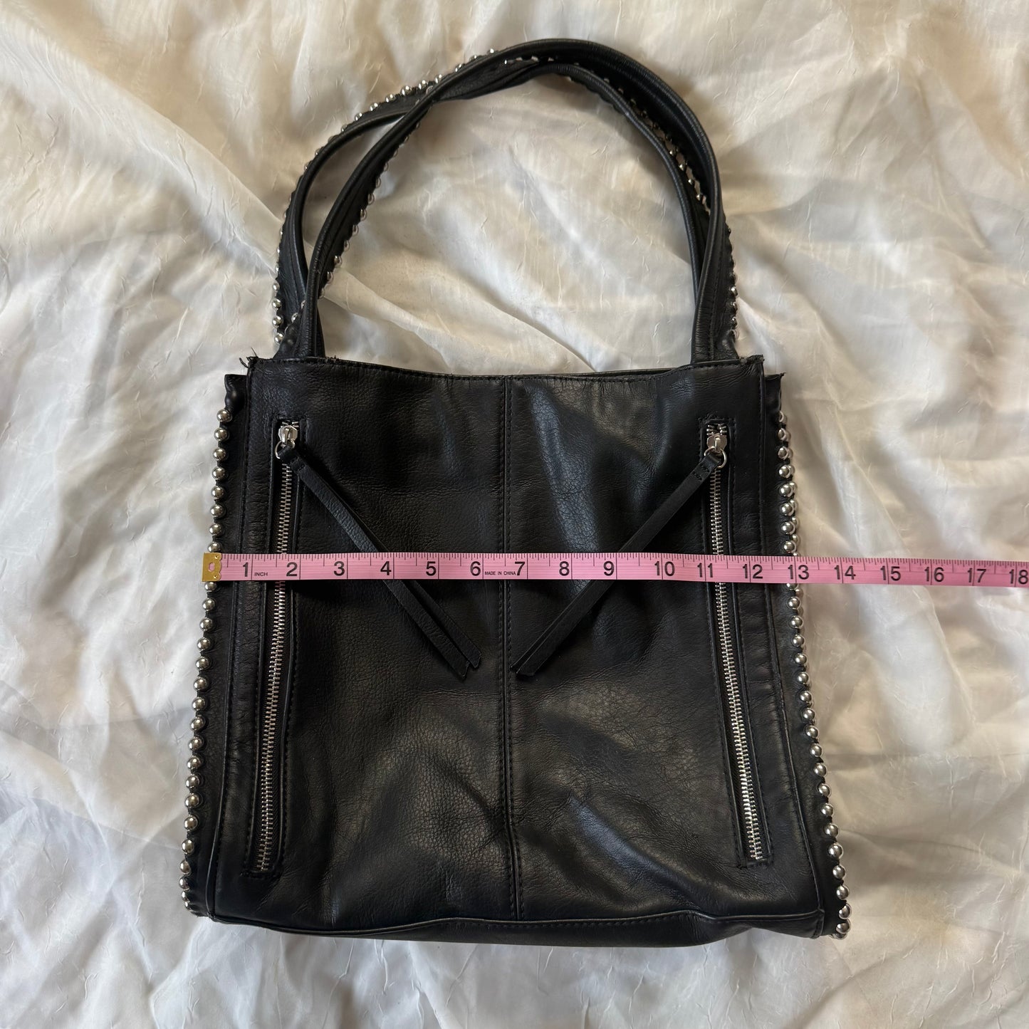 Studded zipper shoulder bag